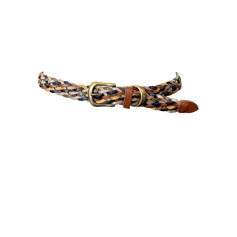 Braided Multicolor Genuine Leather Belt Boho Western Festival Size S/M